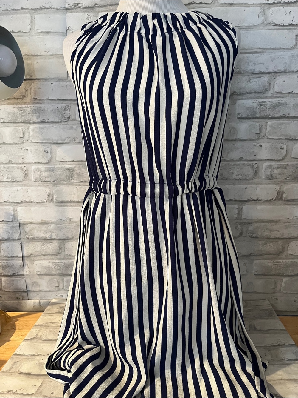 Juicy Couture Striped Navy and White Halter Dress drawstring waist XS